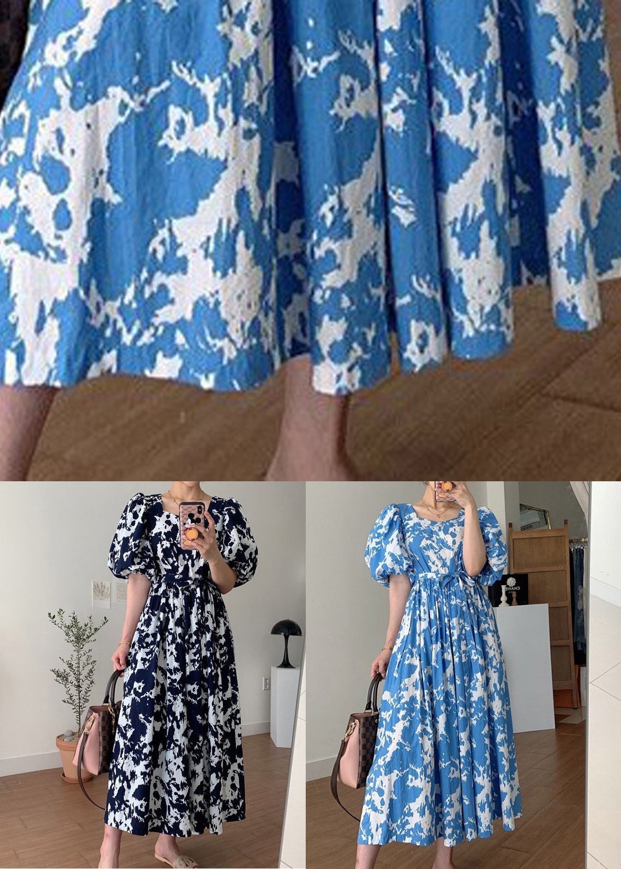 Black Square Collar Print Cotton Long Dress Summer Qp005