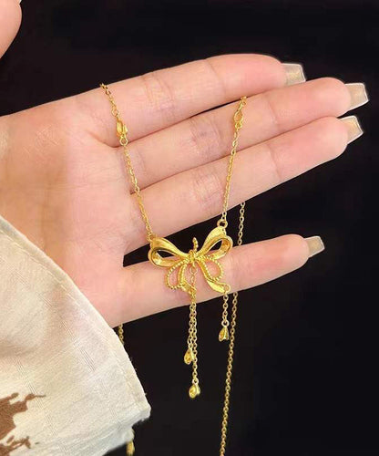 Gold Copper Overgild Bow Love Tassel Pendant Necklace