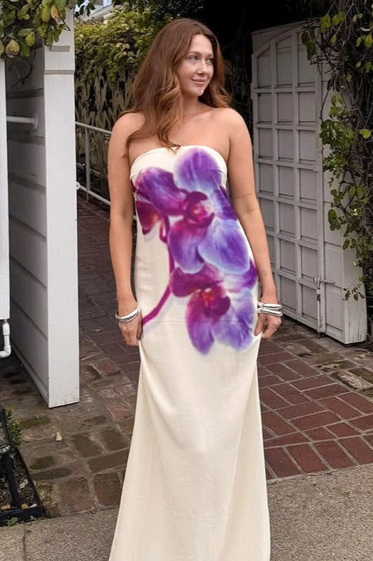 Color-block Print Strapless Midi Dress