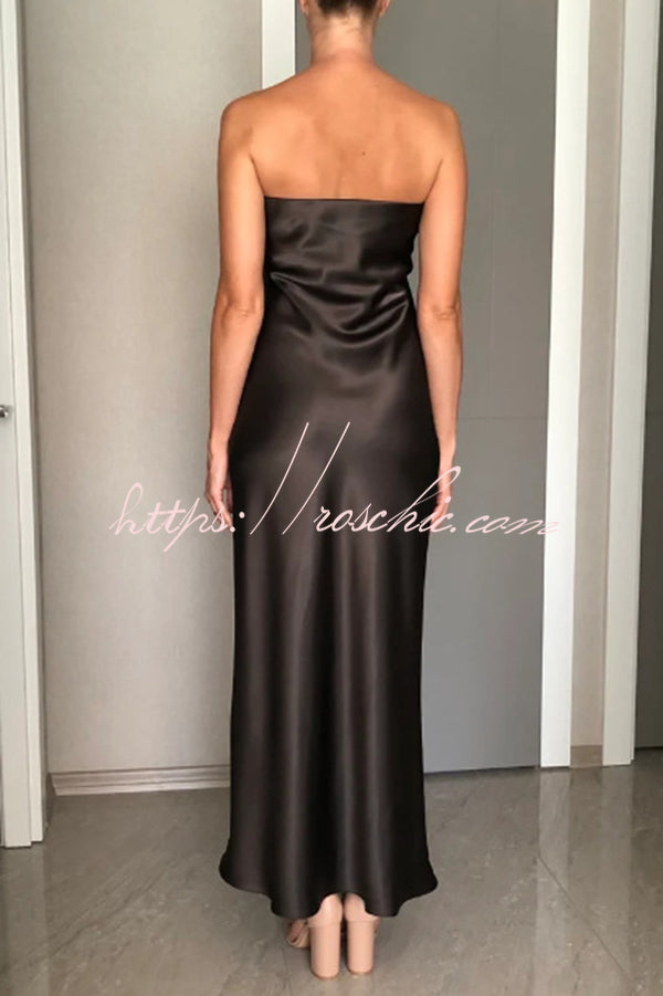 Satin Color Strapless Slim Maxi Dress
