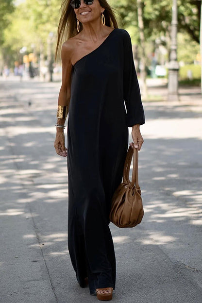 Side to Side One Shoulder Statement Maxi Dress