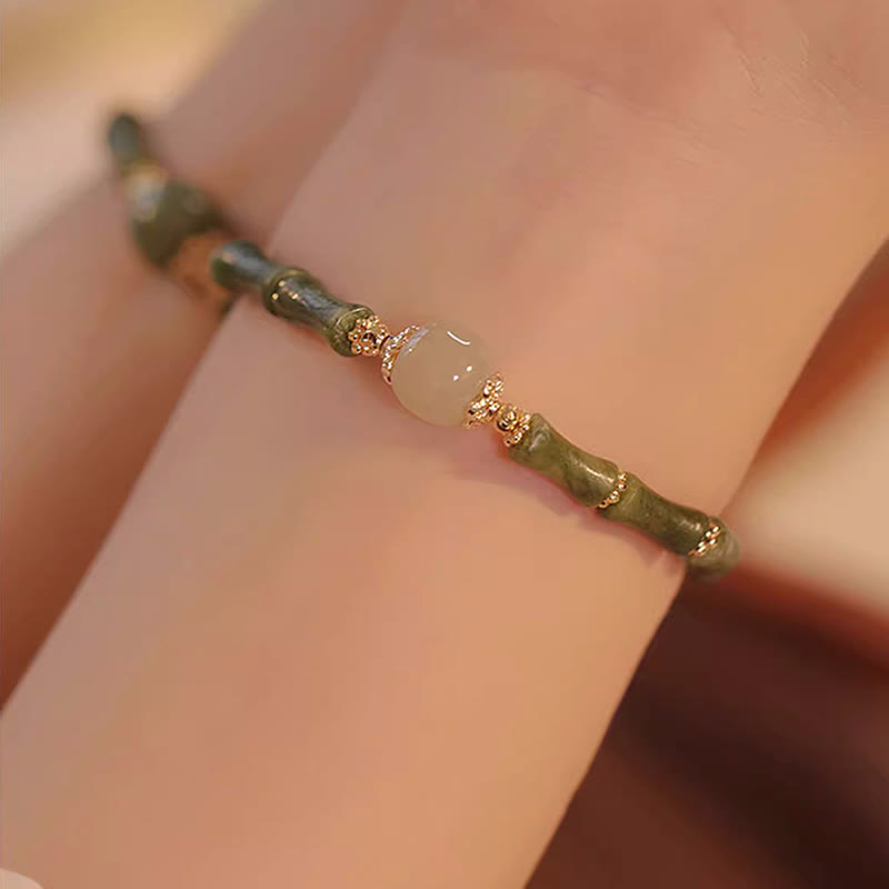 Buddha Stones 14k Copper Plated Peridot Hetian Jade Bamboo Pattern Luck Bracelet