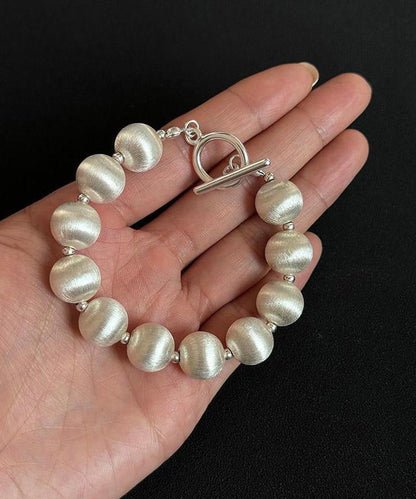 White Stainless Steel Silk Brushed Pearl Chain Bracelet