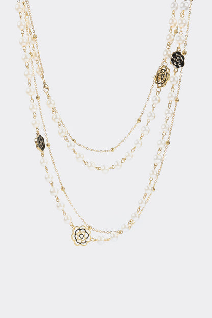 Faux Pearl Metal Long Necklace