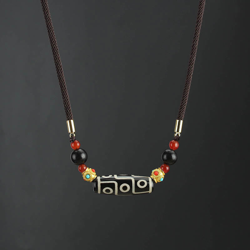 Buddha Stones Tibetan Nine-eye Dzi Bead Protection Blessings String Necklace Pendant