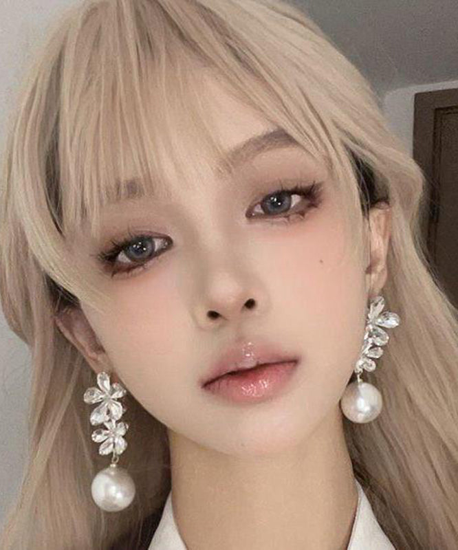 Stylish White Copper Overgild Zircon Pearl Drop Earrings