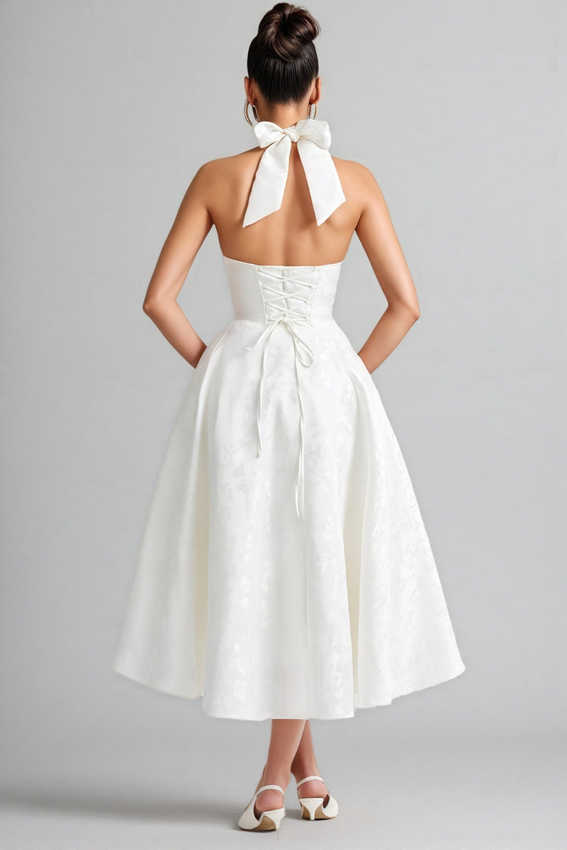 Effiy White Tie-neck Midi Dress