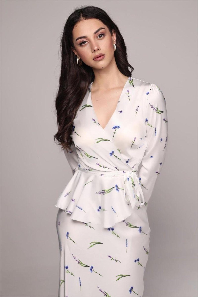 Eileen Wrap Lace-up Blouse & Maxi Skirt Set