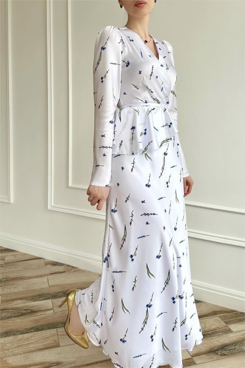 Eileen Wrap Lace-up Blouse & Maxi Skirt Set