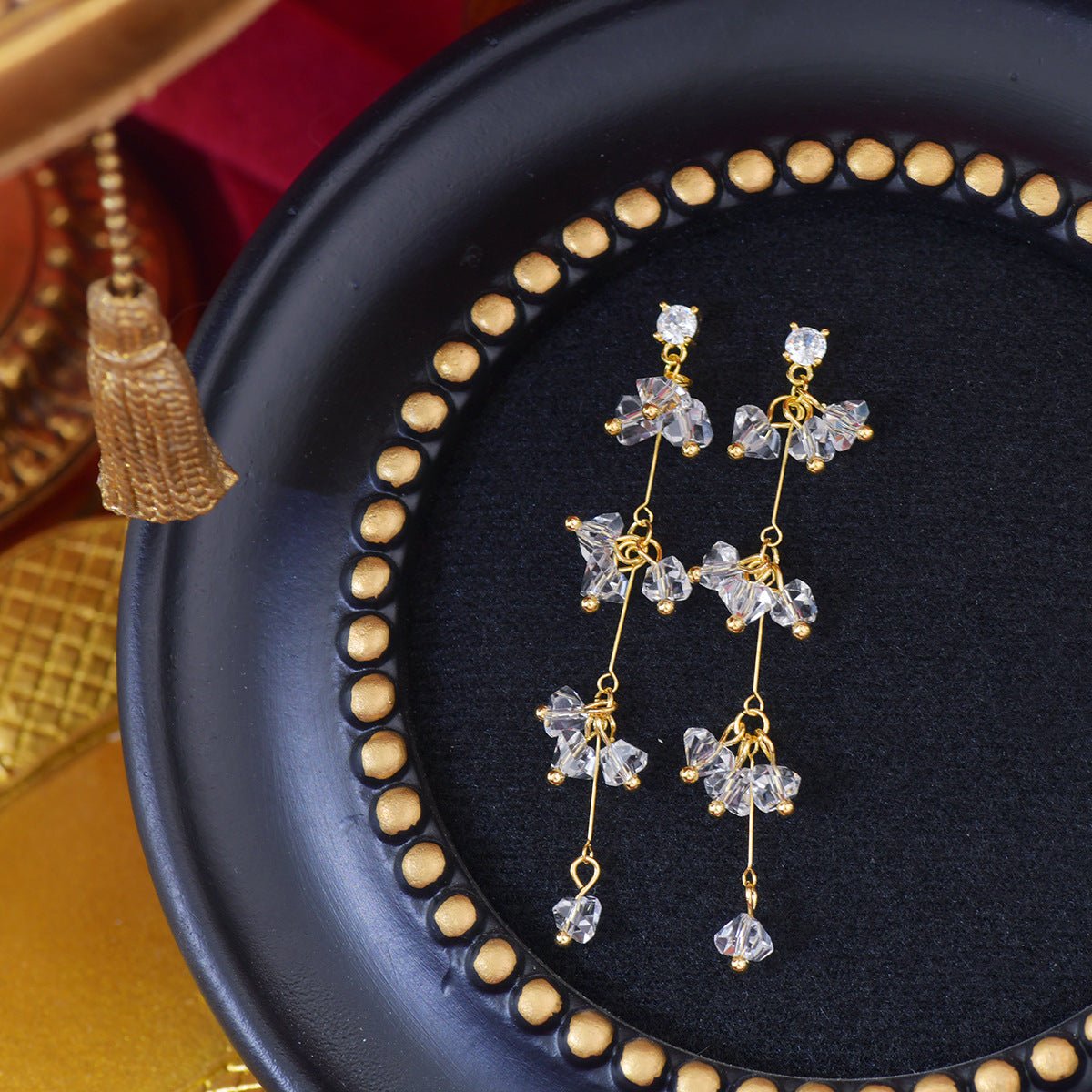 Elara Crystal Earrings in Gold