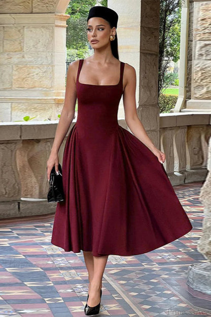 Square Neck Backless Fitted Cami Maxi Dress