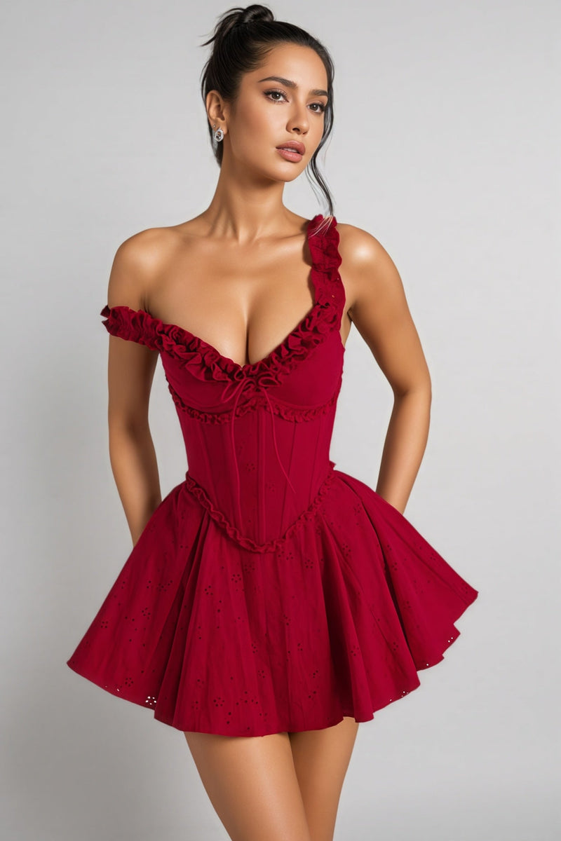 Naomi Red Strapless Ruffle Mini Dress