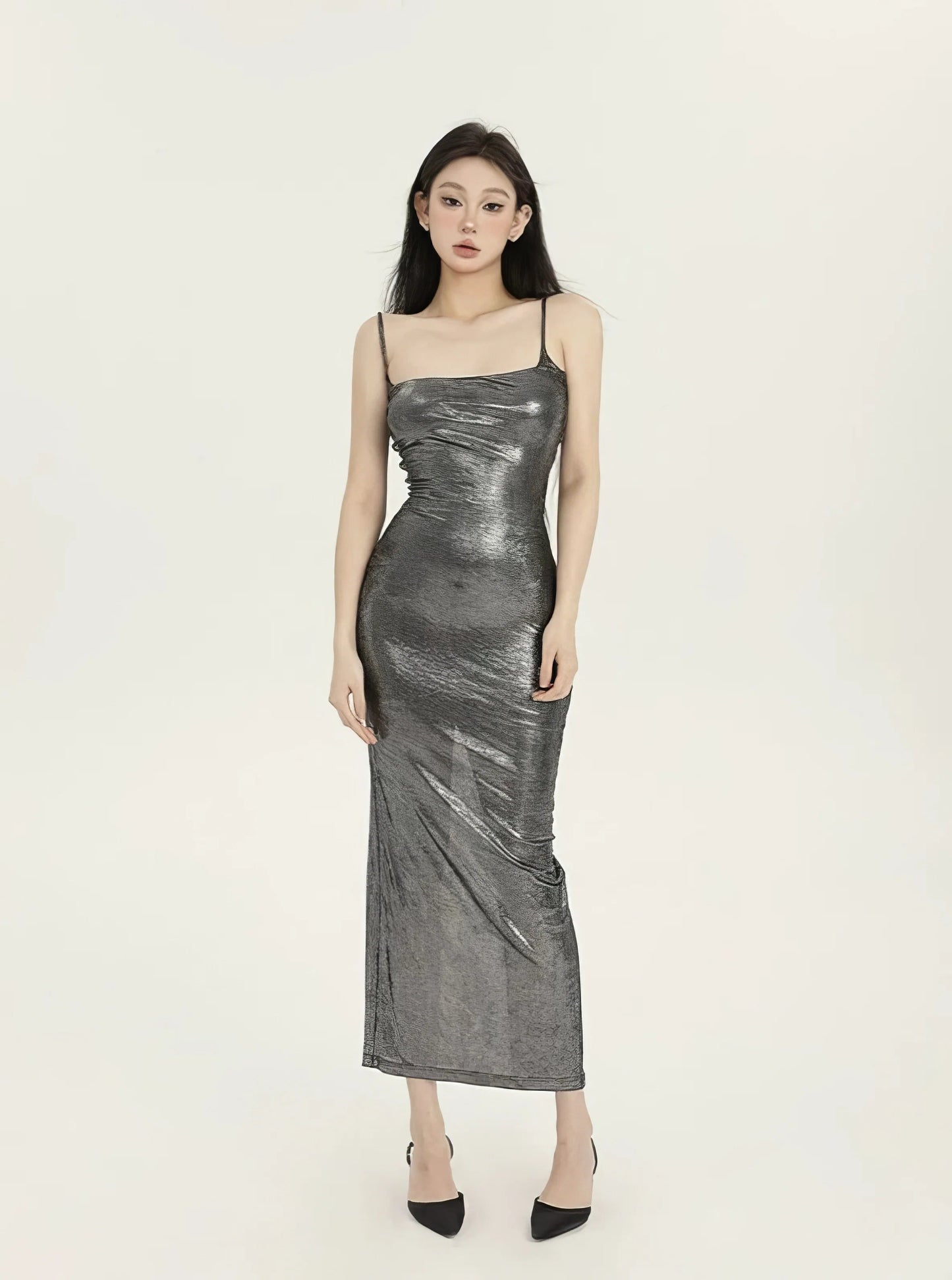 Metallic Sheen Bodycon Maxi Dress