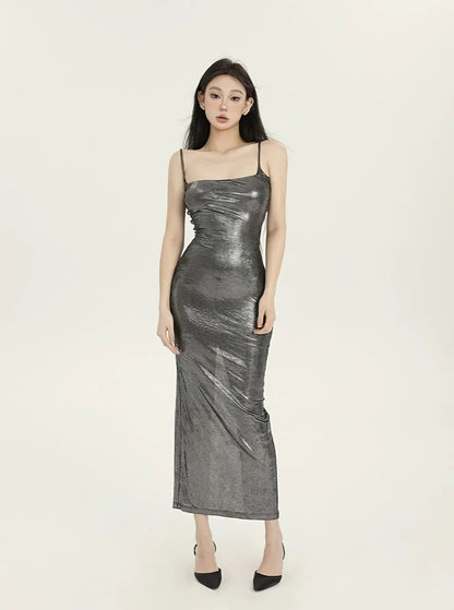 Metallic Sheen Bodycon Maxi Dress