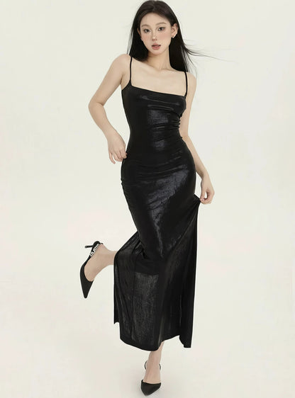 Metallic Sheen Bodycon Maxi Dress