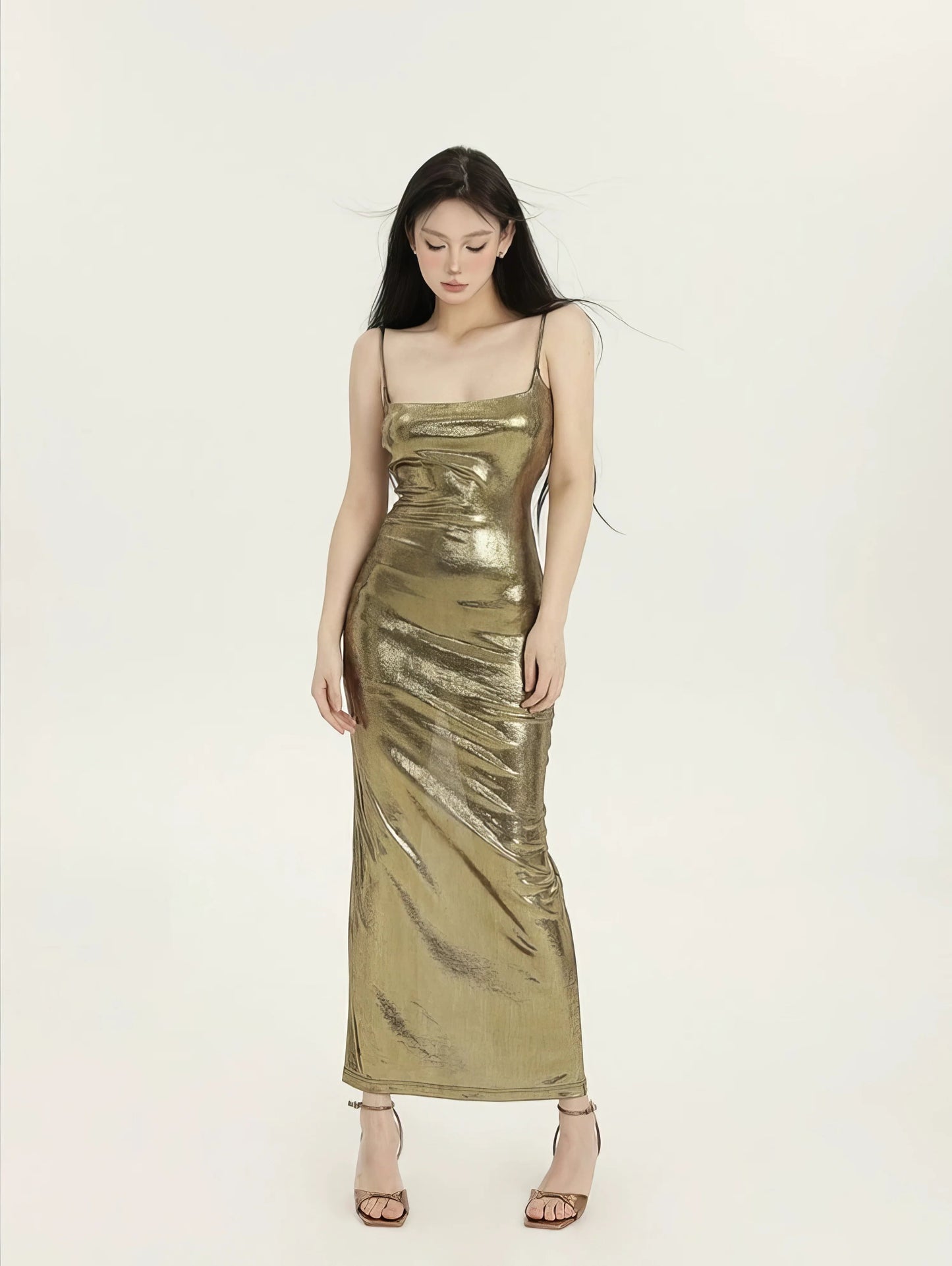 Metallic Sheen Bodycon Maxi Dress