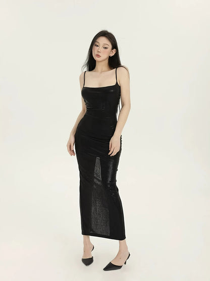 Metallic Sheen Bodycon Maxi Dress