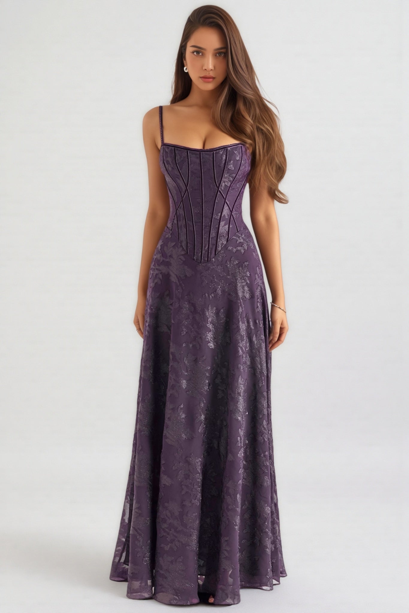 Celeste Purple Sequin Flower Lace Maxi Dress