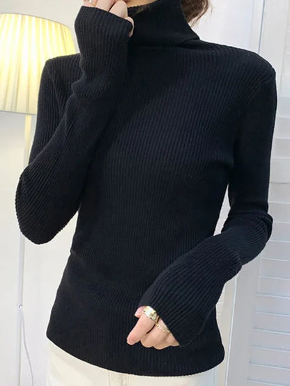 New Pullover Turtleneck Sweater Autumn Long Sleeve Slim Elastic Korean Simple Basic Jumper Color Top