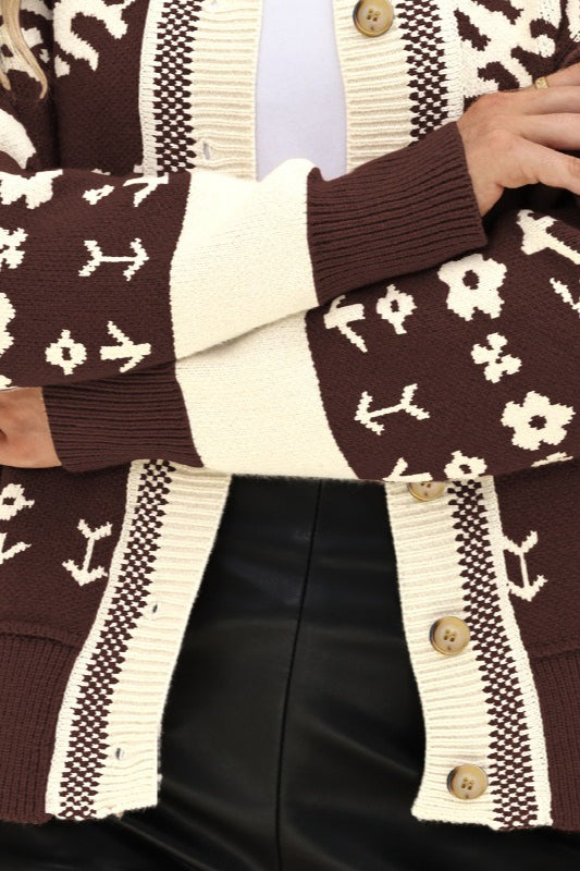 Square Collar Button Loose Knit Cardigan