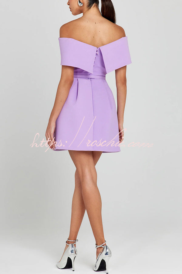 Evening Lapel Bandeau Removable Belt Pocketed Mini Dress