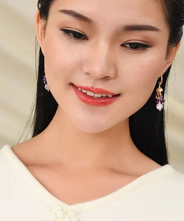 Art Light Purple 14k Gold Crystal Drop Earrings