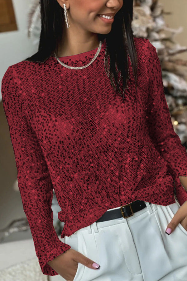 Keep It Shine Sequin Long Sleeve Shift Blouse(shipped Within 24 Hours)