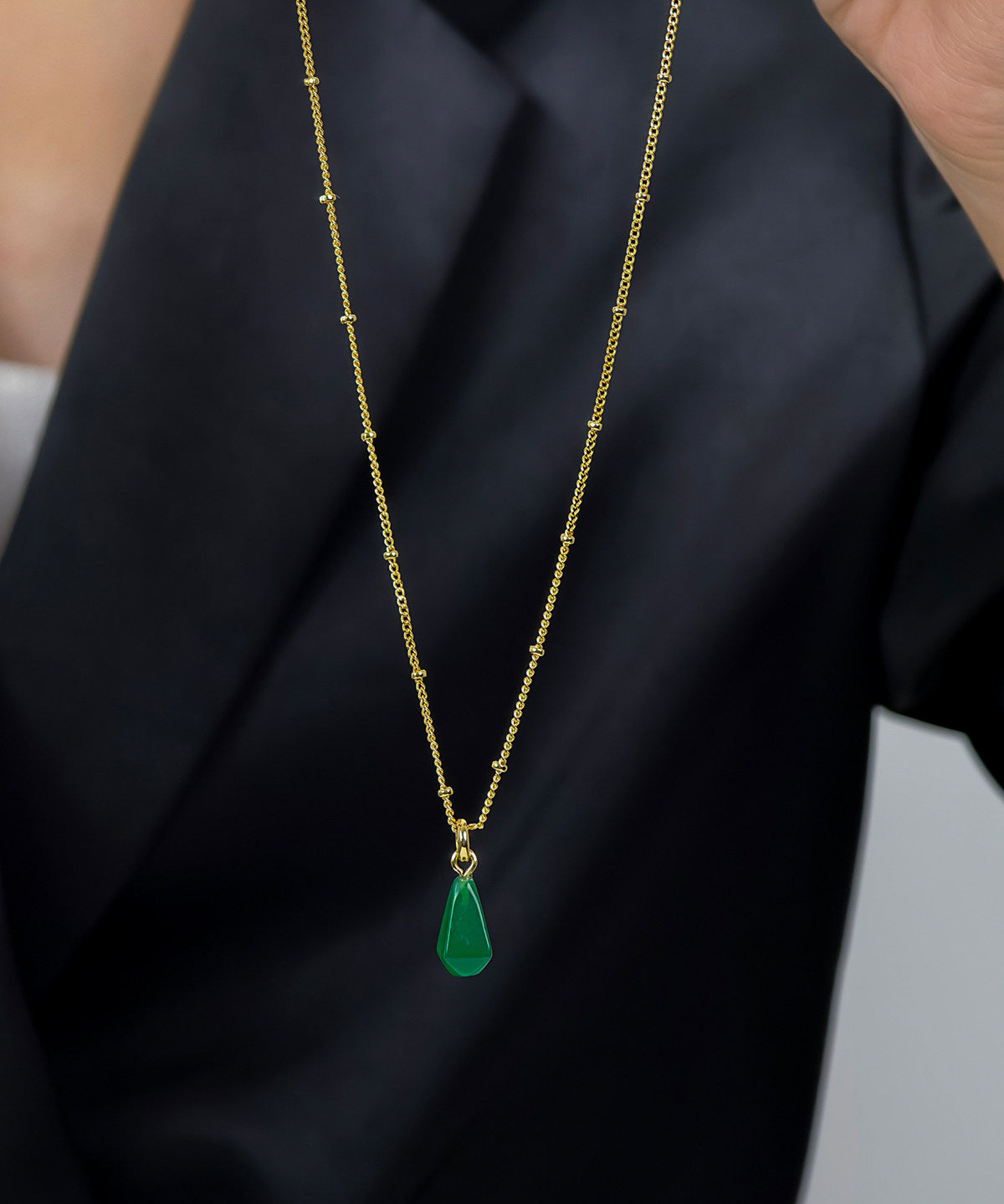 New Green Sterling Silver Water Droplet Agate Pendant Necklace