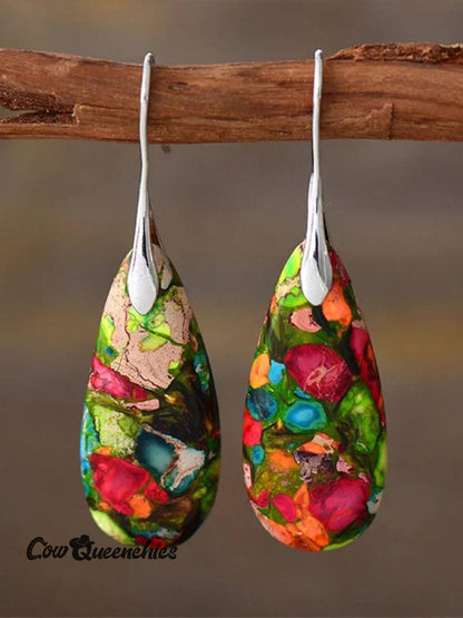 Natural Teardrop Shape Emperor Stone Earrings