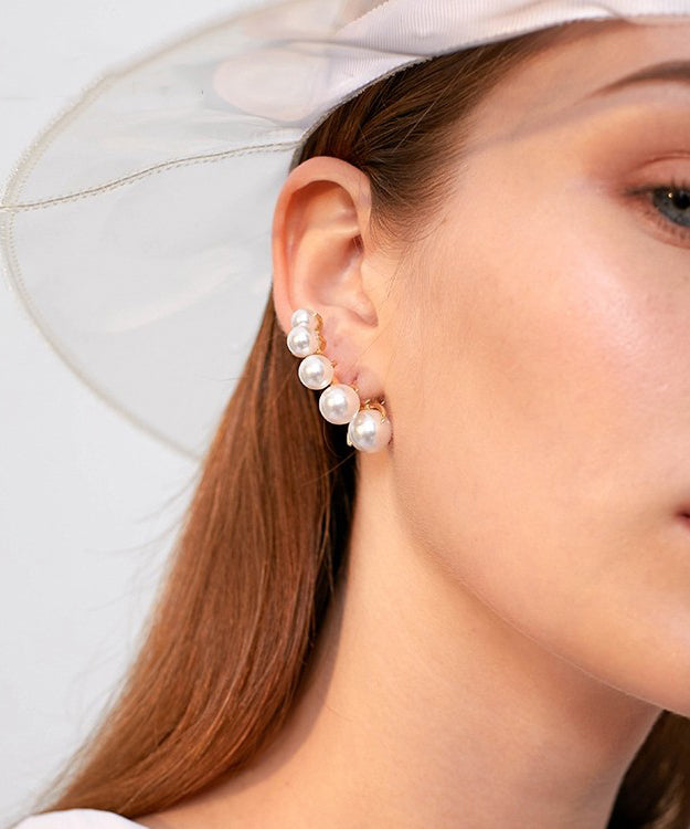 White Pearl Original Design Gold Plated Stud Earrings