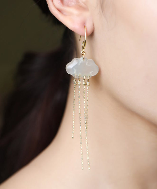 White Silver Plated Gem Stone Drop Earrings