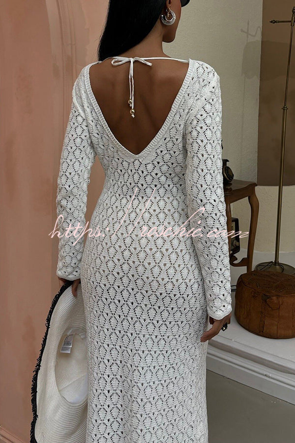 V-neck Long-sleeved Hollow Slim Maxi Dress
