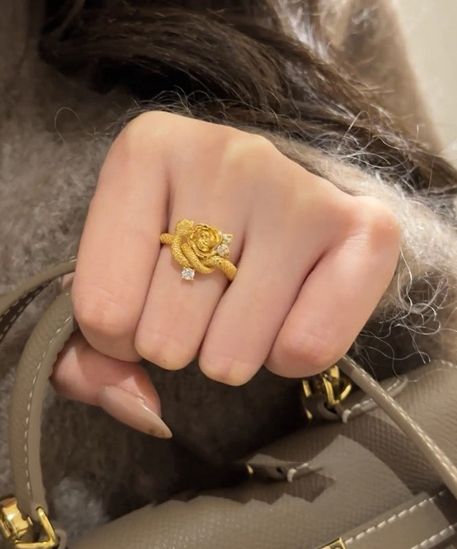 Antique Gold Zircon Snake Rings Two Piece Set