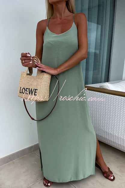 Color Resort Style Spaghetti Strap Backless Maxi Dress