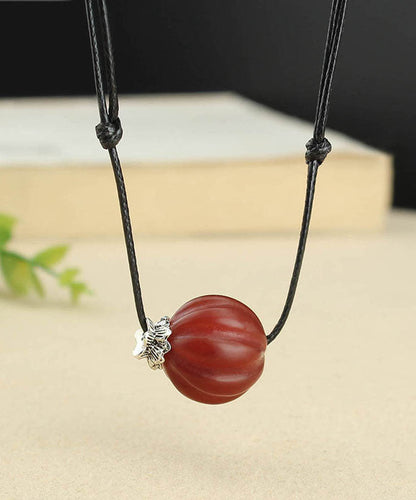 Red Agate Pumpkin Shaped Frosted Pendant Necklace
