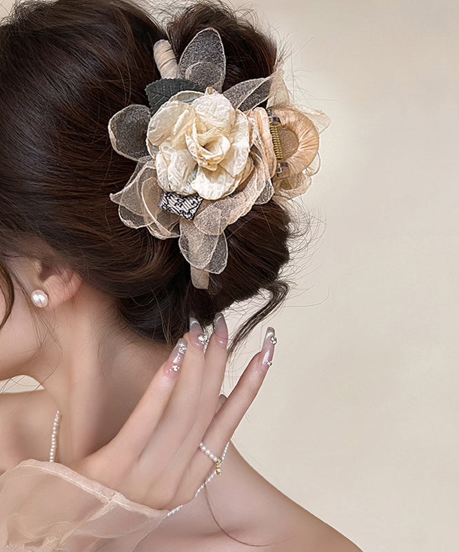 Beige Alloy Camellia Flower Tulle Hairpin