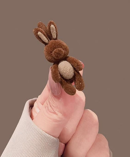 Brown Alloy Flocking Little Rabbit Hairpin