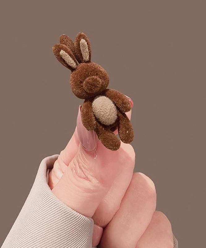 Brown Alloy Flocking Little Rabbit Hairpin