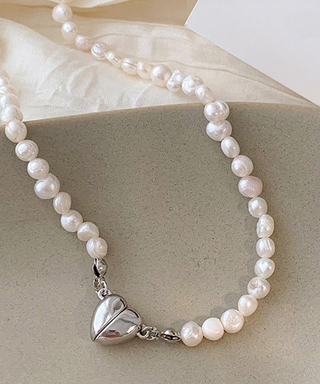 White Overgild Asymmetricar Love Pearl Pendant Necklace