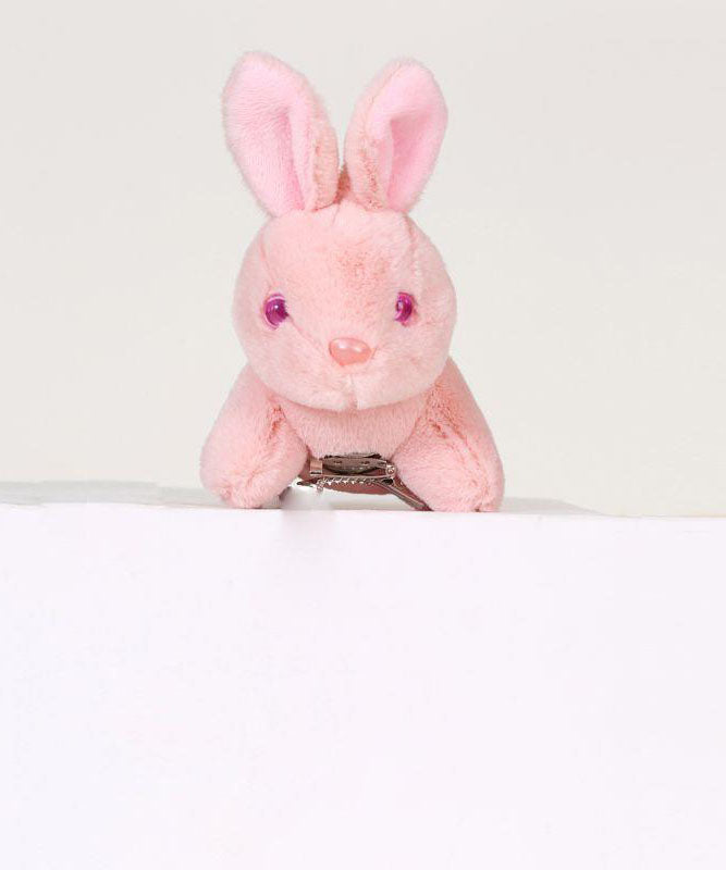 Pink Alloy Chain Plush Rabbit Brooches