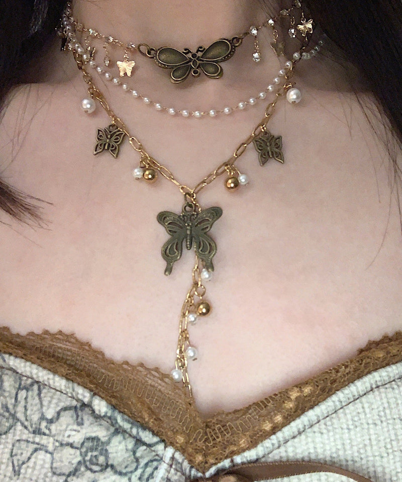 Stainless Steel Butterfly Multi-layer Pendant Necklace