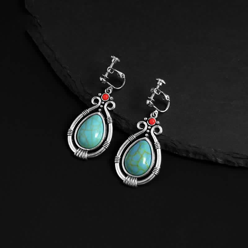 Tibet Turquoise Waterdrop Strength Drop Dangle Earrings Clips