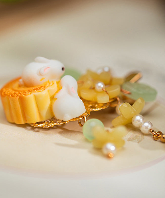Stylish Yellow Copper Alloy Pearl Resin Tassel Kids a Pair Hairpin