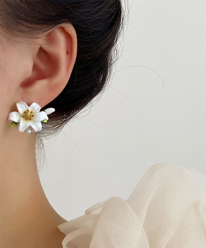 Rainbow Sterling Silver Colored Glaze Lily Stud Earrings
