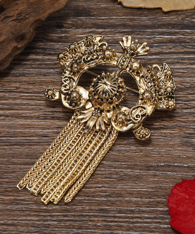 Metal Hollow Out Carving Tassel Brooches