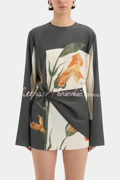 Constance Print Twist Waist Long Sleeve Lightweight Mini Dress