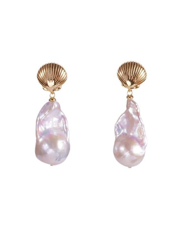 White Copper Alloy Pearl Fish Tail Drop Earrings