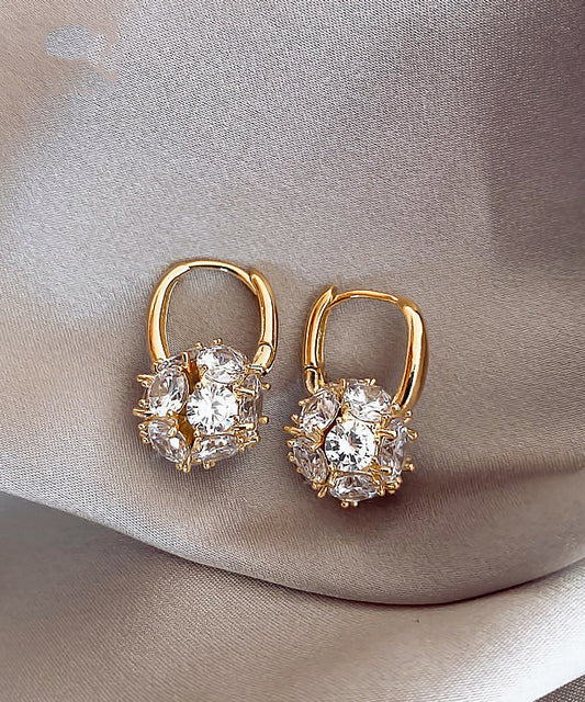 Stylish Gold Copper Alloy Zircon Spherical Hoop Earrings