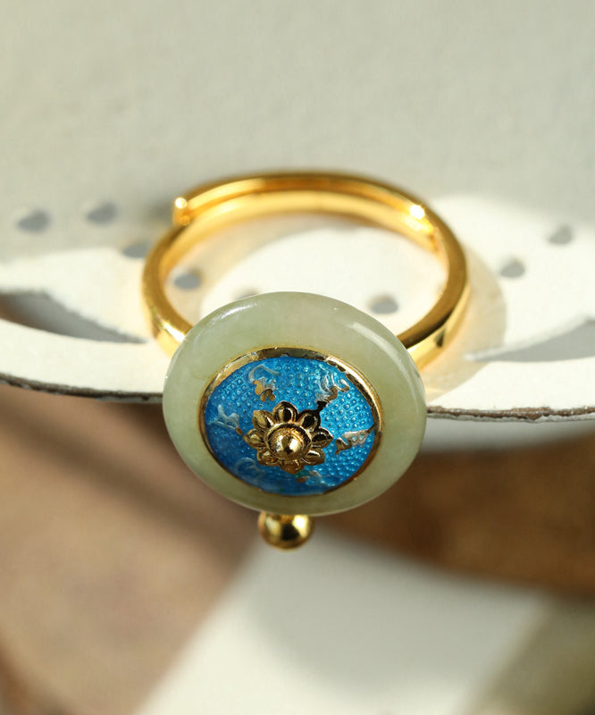 Gold Sterling Silver Overgild Jade Cloisonne Rotatable Rings