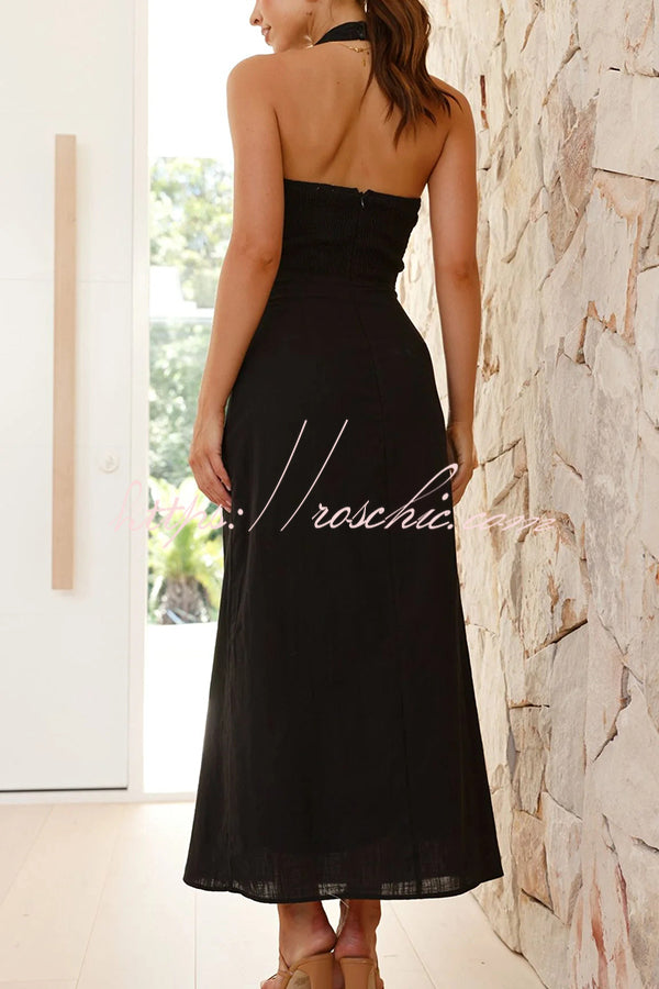Color Sleeveless Halter Neck Backless Slim Fit Maxi Dress